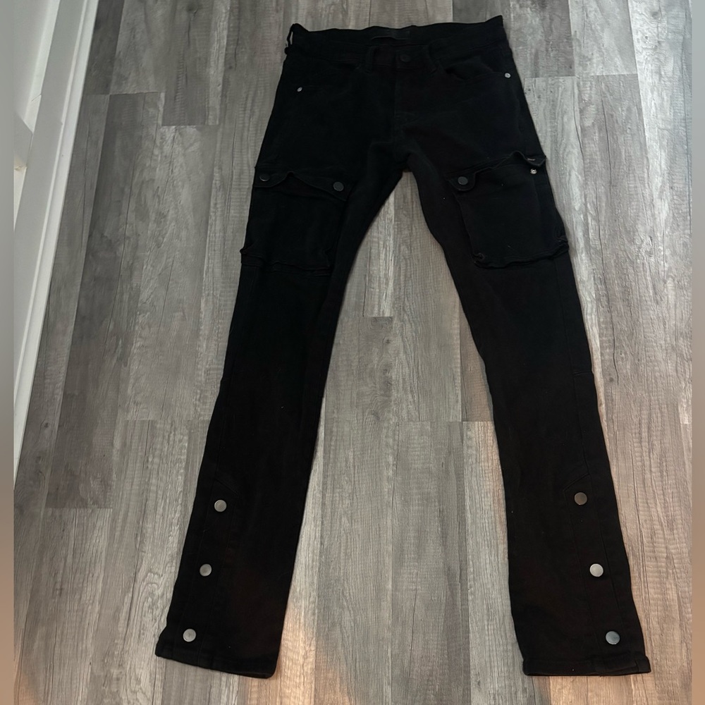 Black Cargo Pants with Button Details